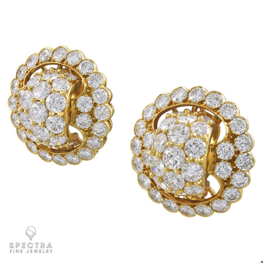 Van Cleef & Arpels Vintage Diamond Halo Button Clip Earrings