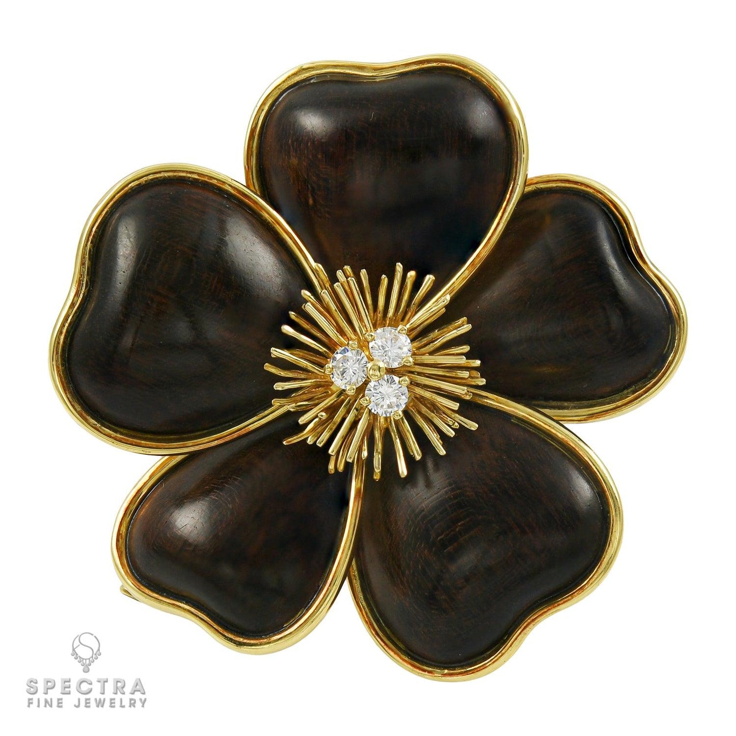 Van Cleef & Arpels Wood Diamond Rose de Noel Flower Brooch