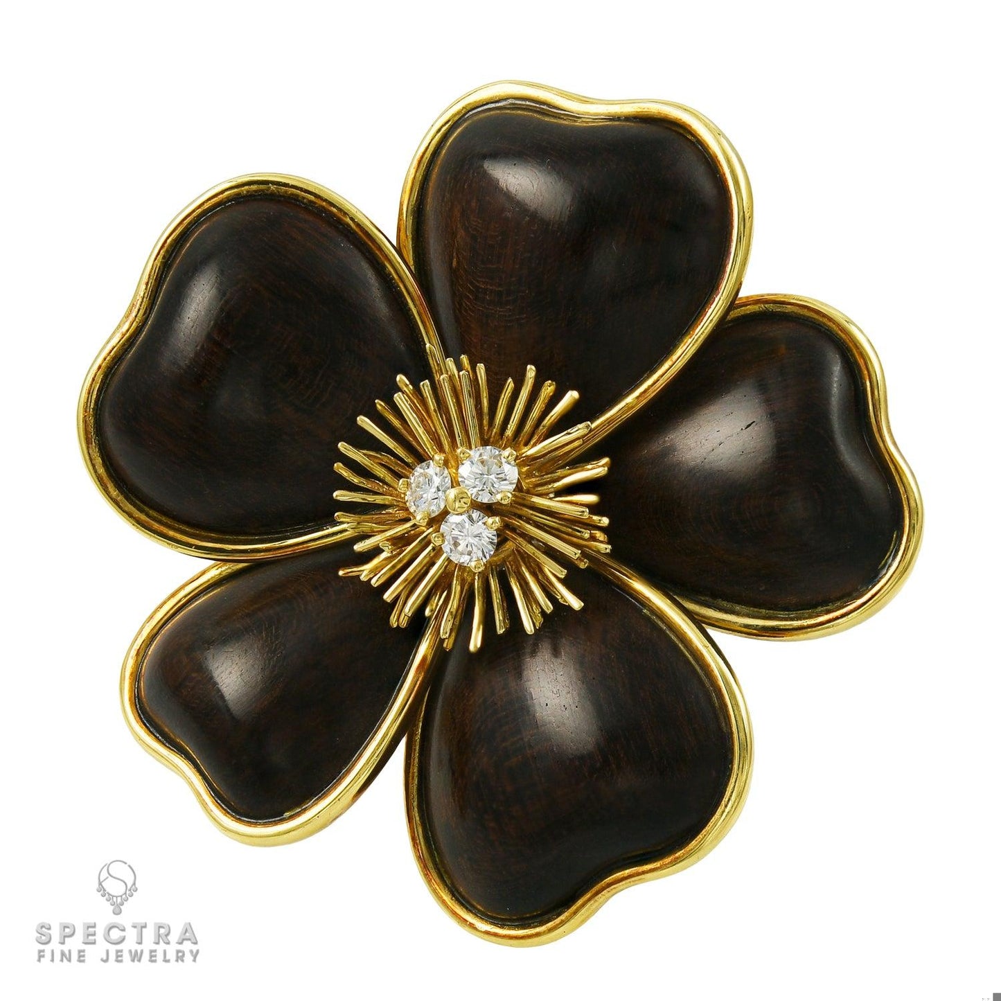 Van Cleef & Arpels Wood Diamond Rose de Noel Flower Brooch