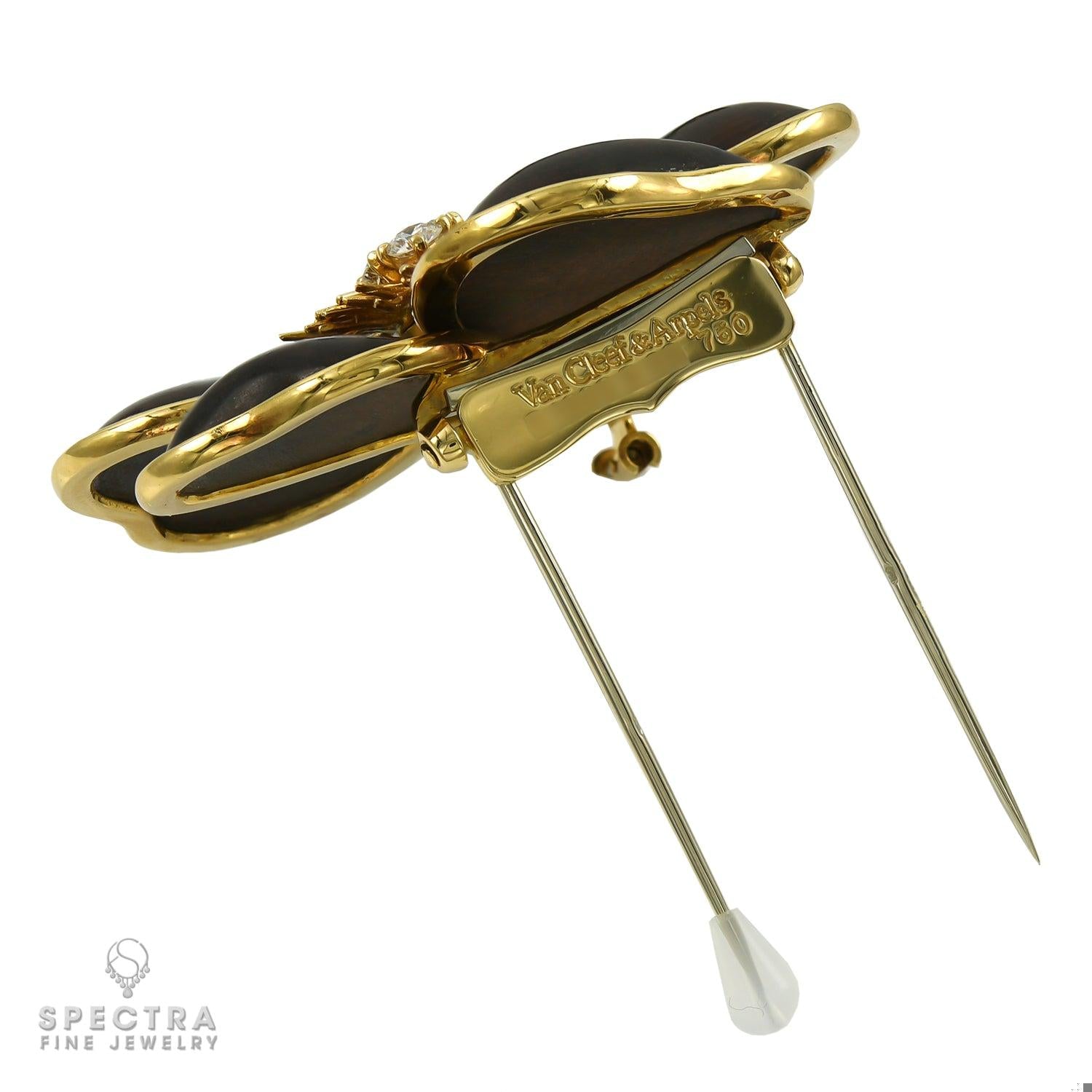 Van Cleef & Arpels Wood Diamond Rose de Noel Flower Brooch