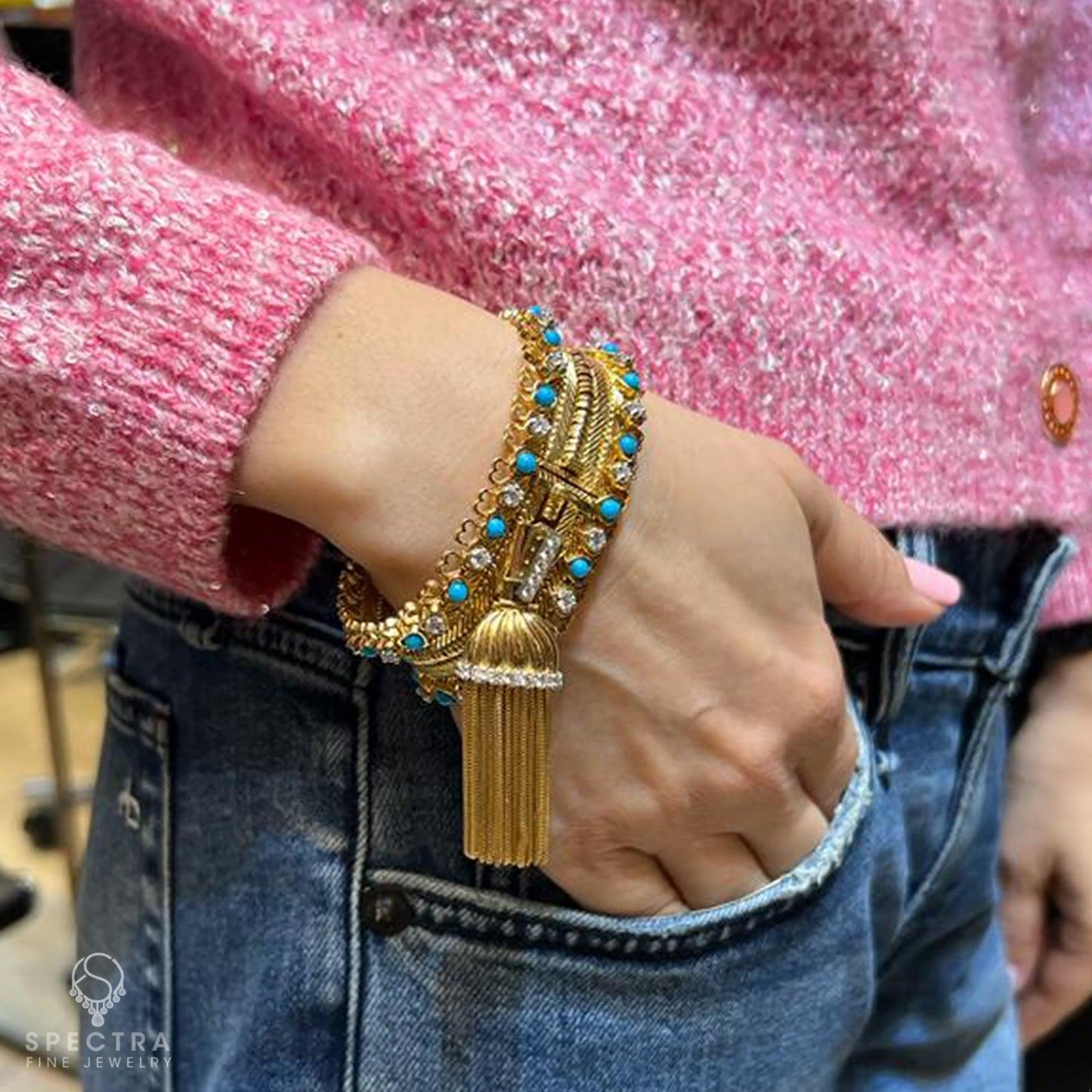 VCA Zip Diamond Turquoise Necklace | Vintage Signed Jewelry