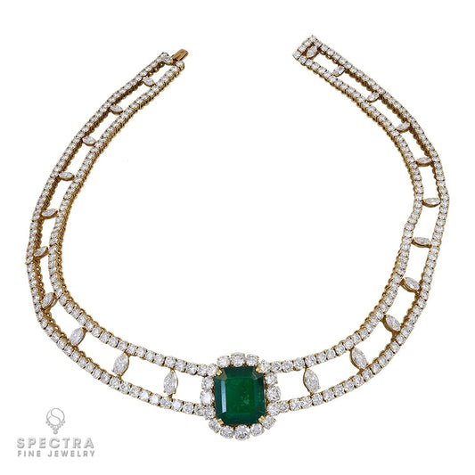 Vassort Vintage Jewelry: Colombian Emerald & Diamond Bib Necklace