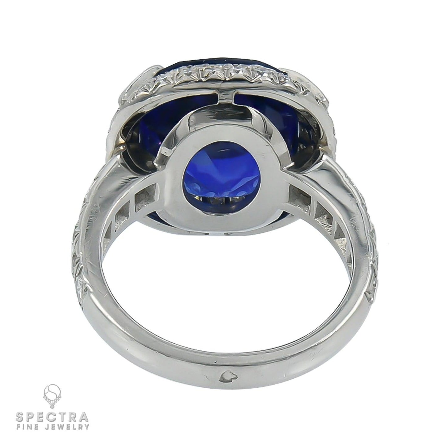 Vintage 9.57ct Burmese Sapphire Diamond Halo Cocktail Ring
