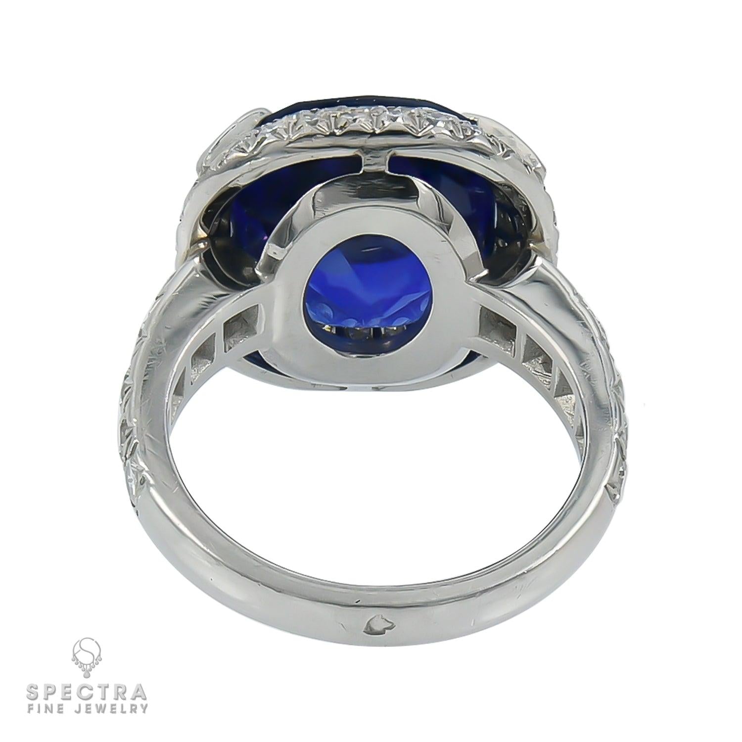 Vintage 9.57 ct Burmese Sapphire Diamond Halo Cocktail Ring