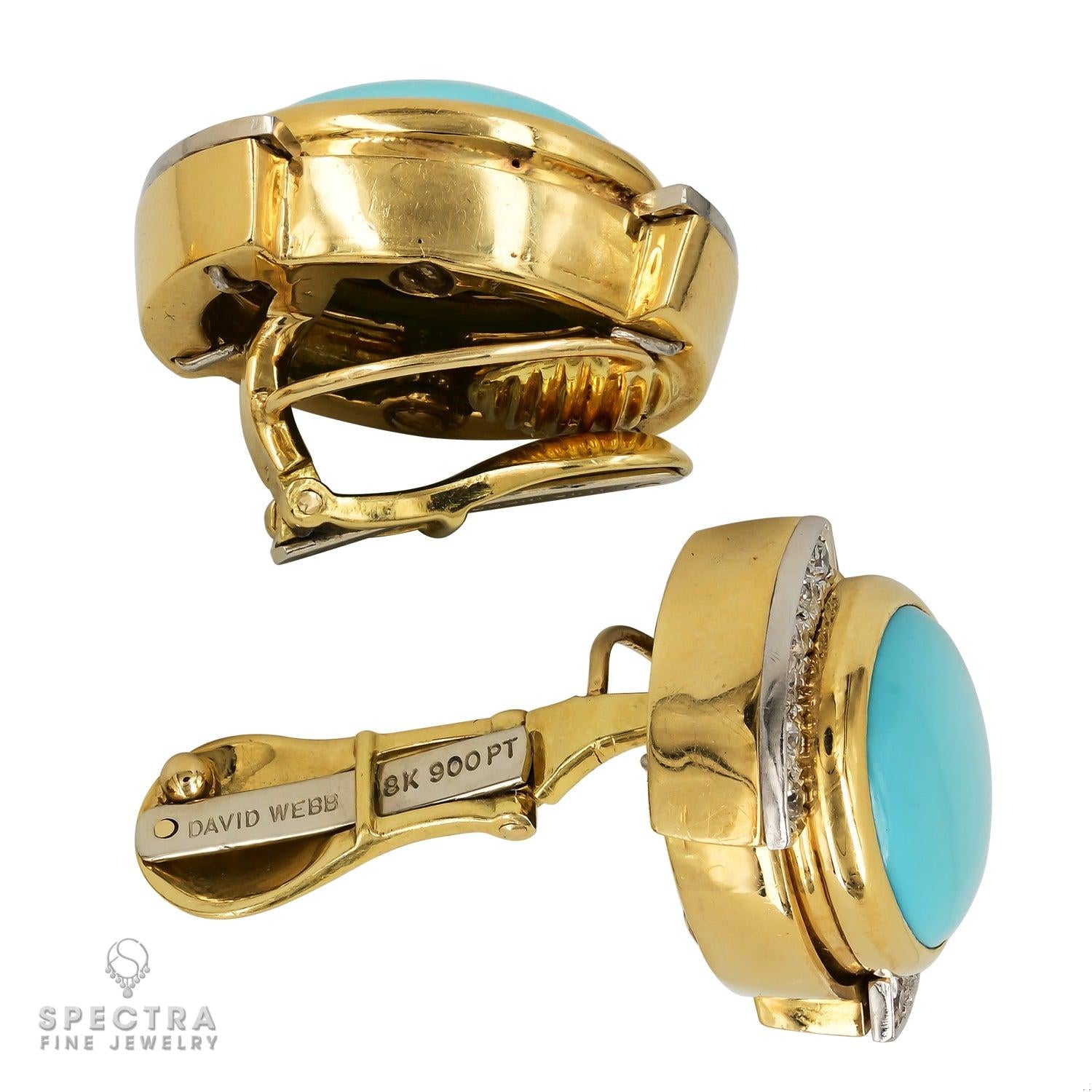Vintage David Webb Turquoise Diamond Button Earrings