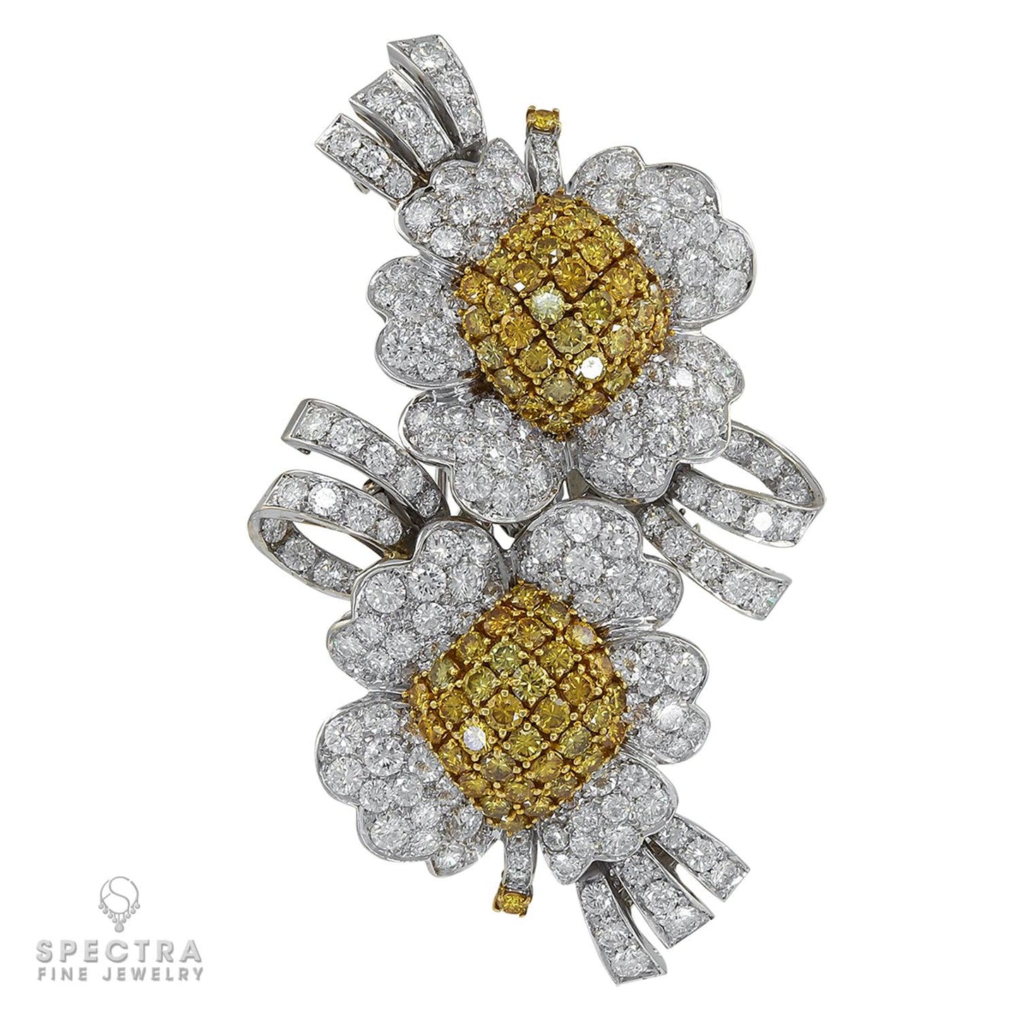 Vintage Diamond Blossom Convertible Double Clip Brooch