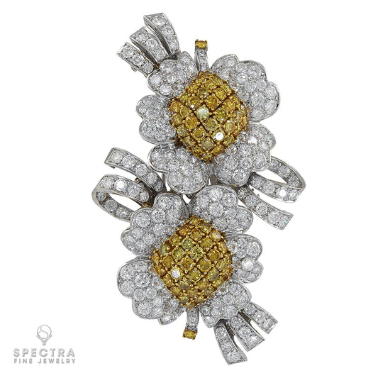 Vintage Diamond Blossom Convertible Double Clip Brooch