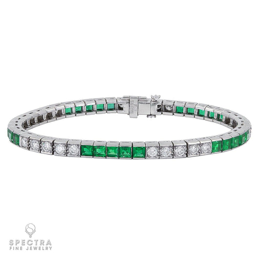 Vintage Emerald Diamond Line Bracelet
