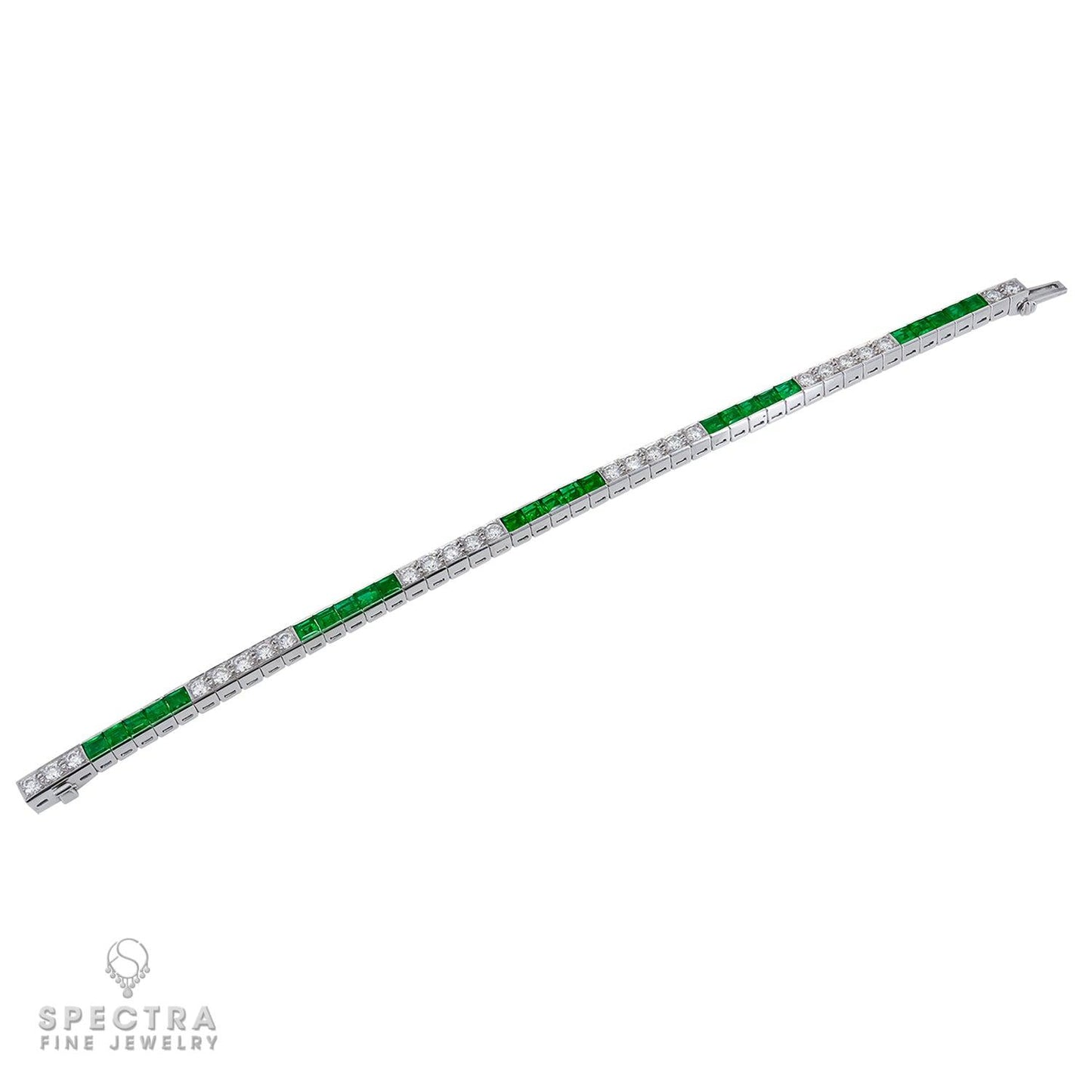 Vintage Emerald Diamond Line Bracelet