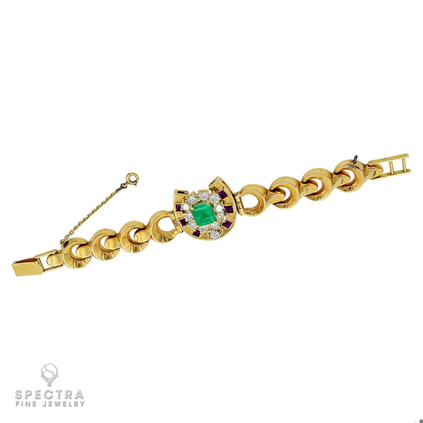 Vintage French 18k Gold Gemstone Bracelet