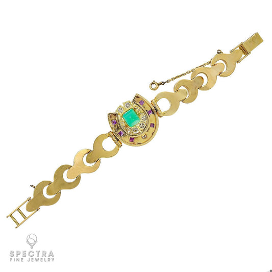 Vintage French 18k Gold Gemstone Bracelet
