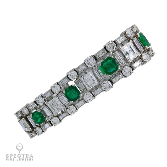 Vintage Mid-Century Colombian Emerald & Diamond Bracelet in 18K Gold – Estate Jewelry