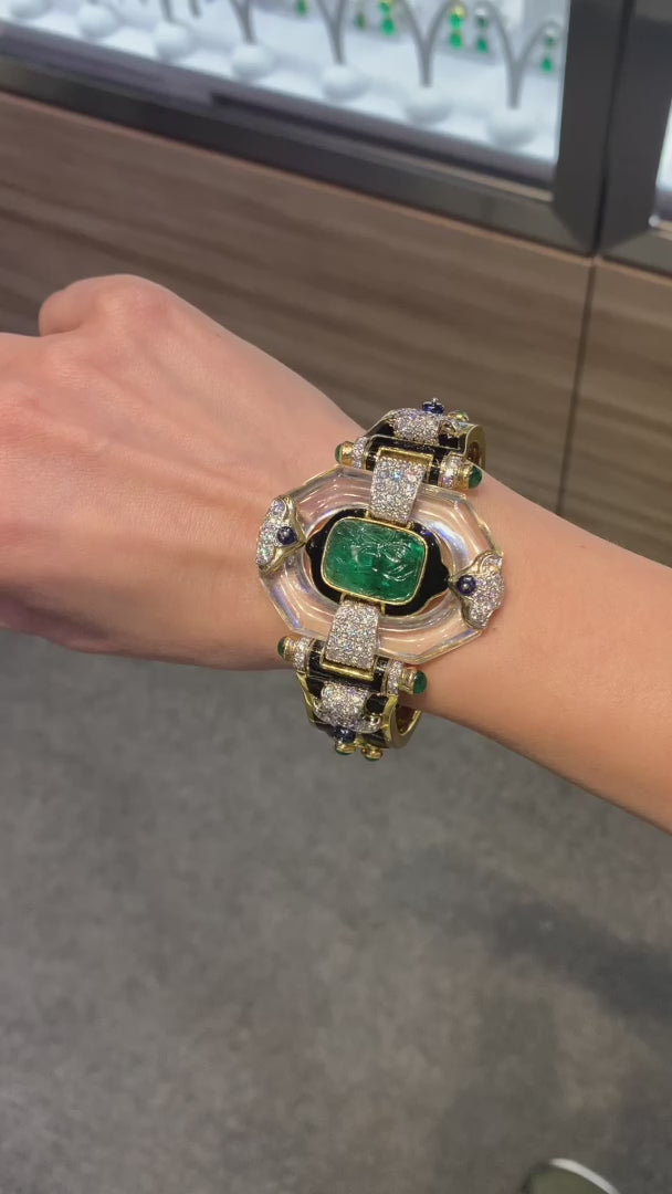 David Webb Cross River Emerald Diamond Bangle Bracelet