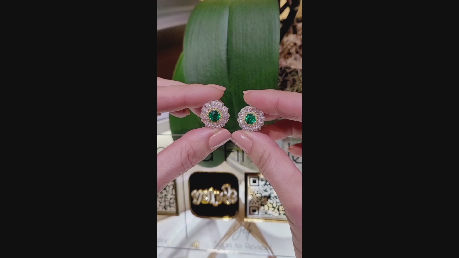 Contemporary Zambian Emerald Diamond Halo Button Earrings