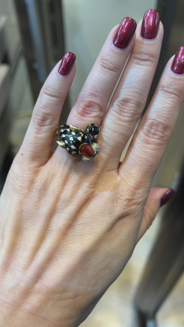 Contemporary Diamond Enamel Figural Leopard Ring