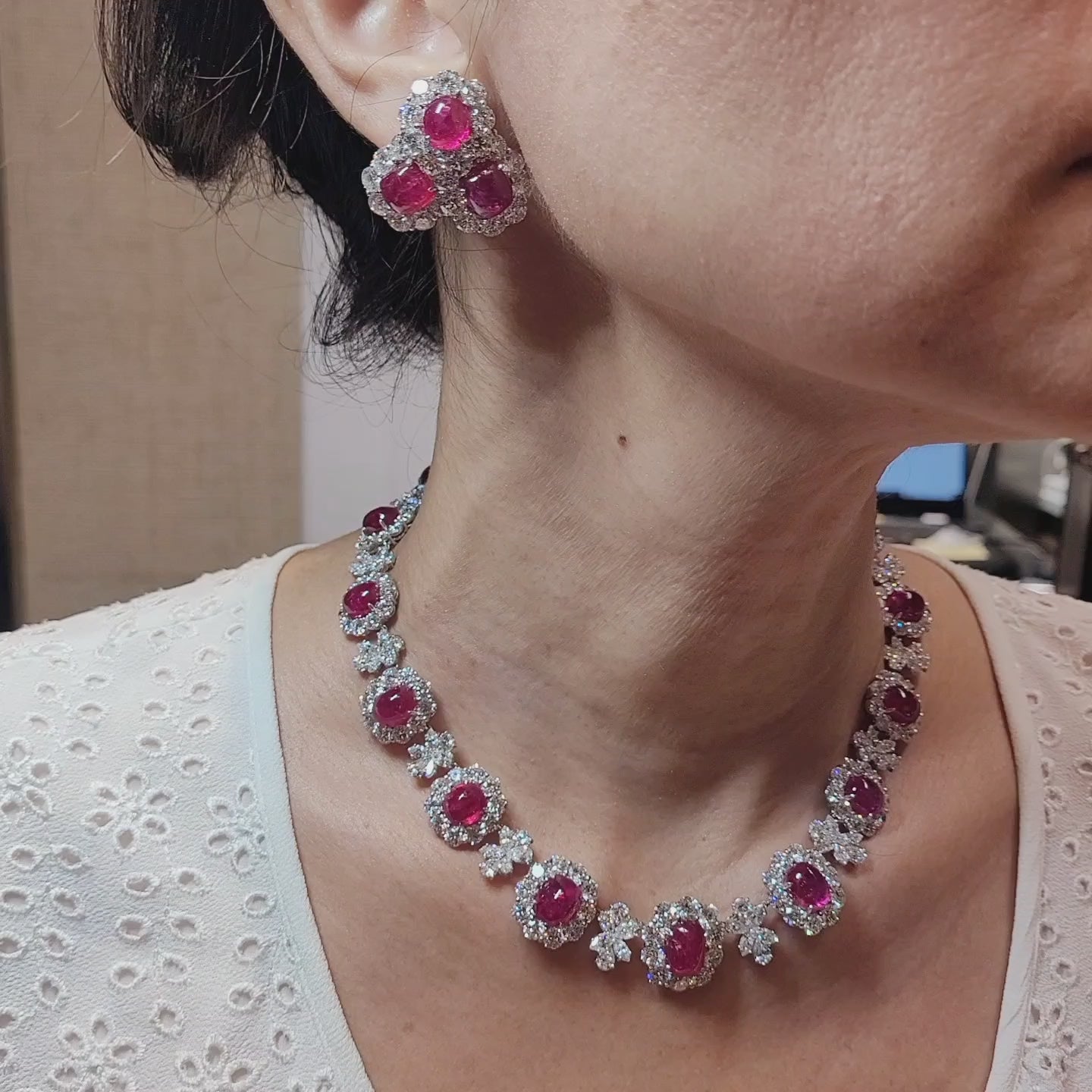 Spectra Fine Jewelry Burmese Diamond Necklace Earrings Demi Parure Suite