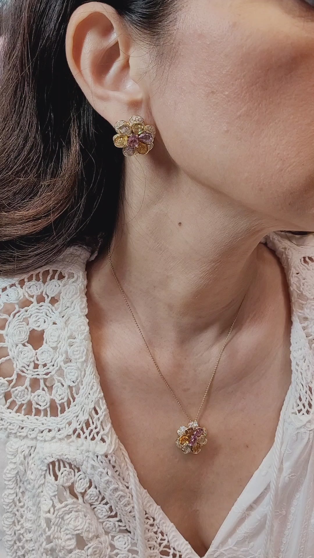 Multi-Colored Sapphire Diamond Earrings and Necklace