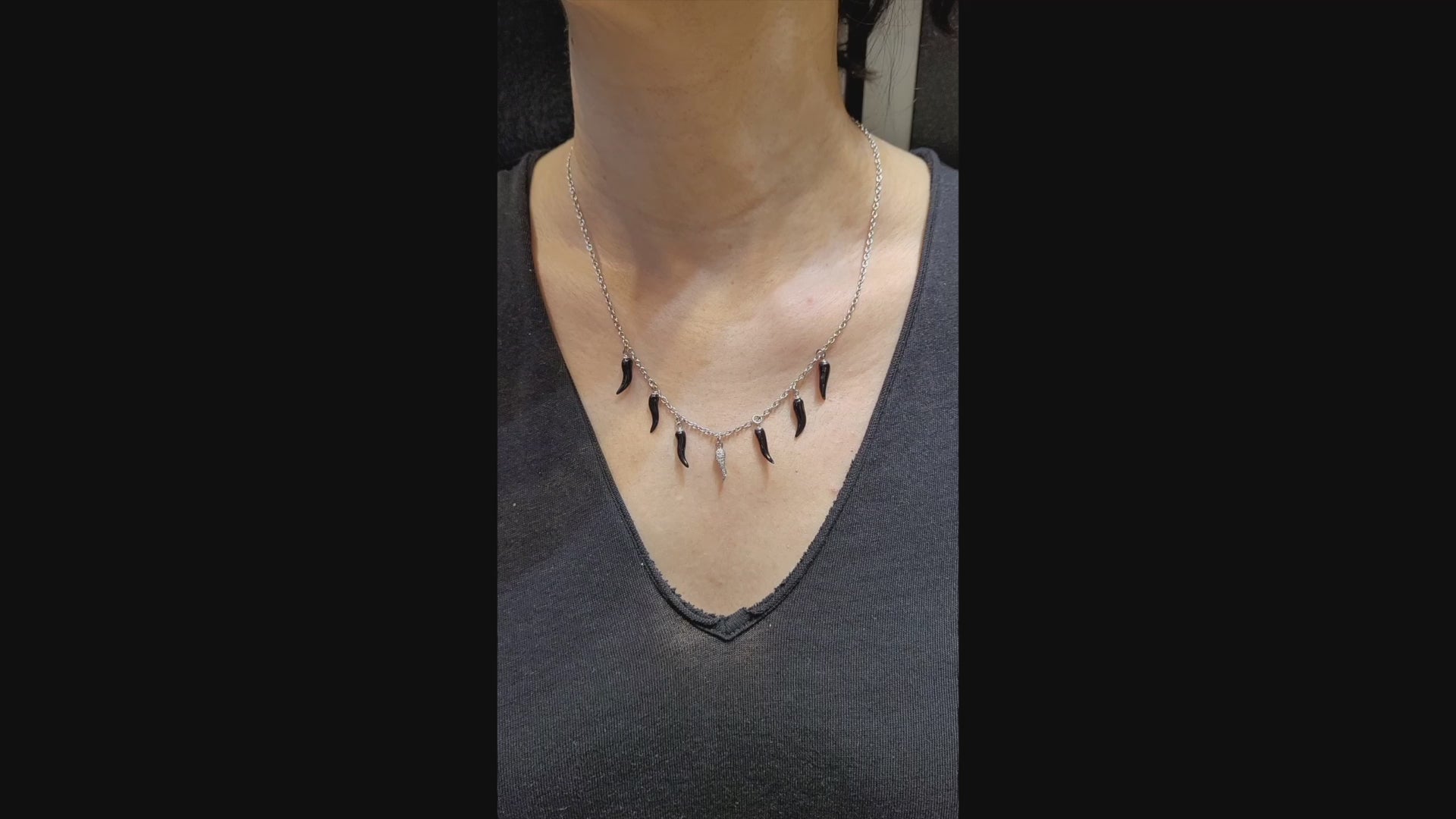 Adamas Onyx and Diamond Charm Necklace in 18k White Gold