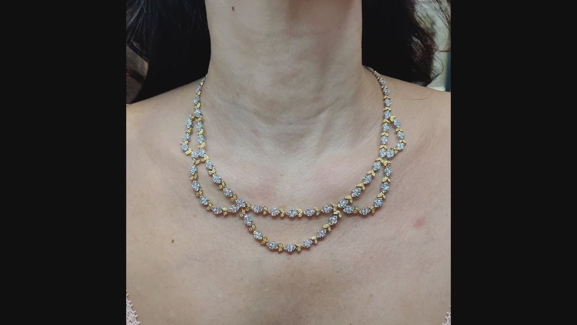 Contemporary Diamond Two Tone Gold Festoon Bib Necklace