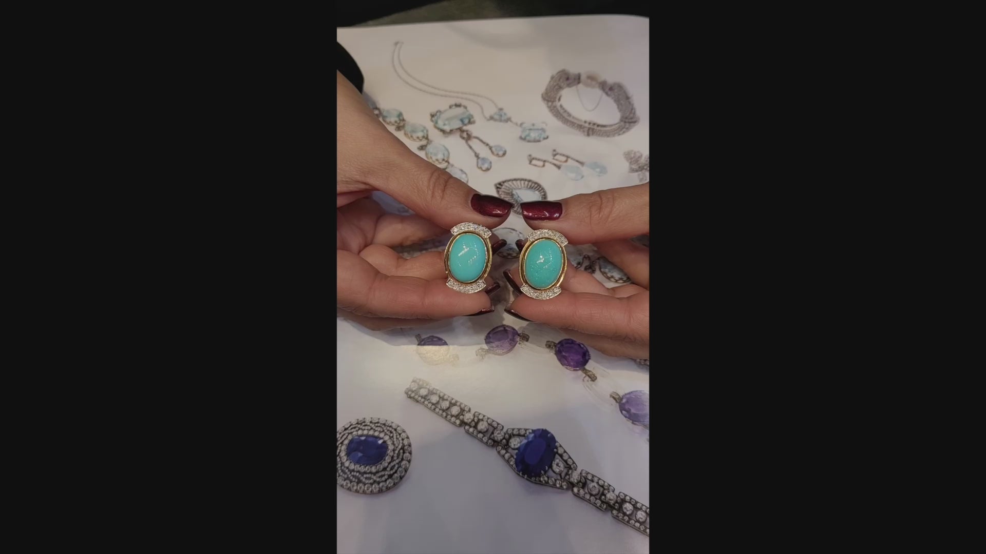 Vintage David Webb Turquoise Diamond Button Earrings