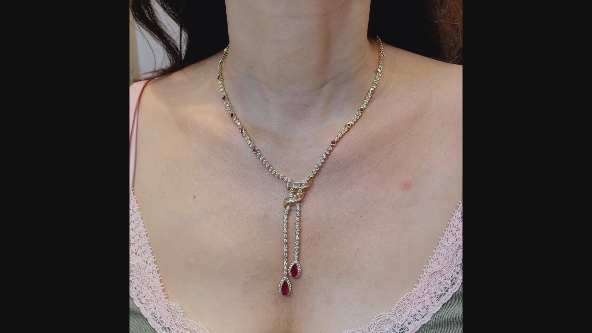 Contemporary Ruby Diamond Lavalier Drop Necklace