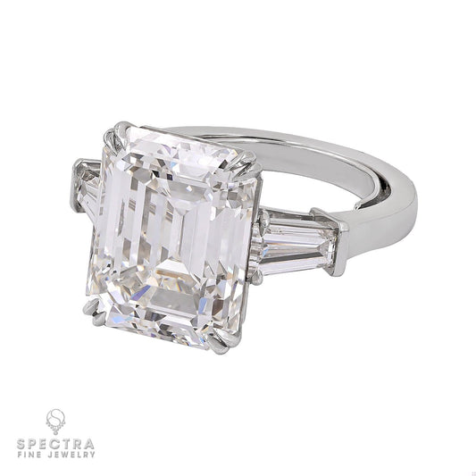 10.02ct Emerald Cut Diamond Three Stone Ring in Platinum