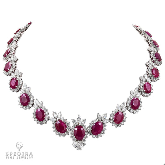 110 cts. Oval Ruby Diamond Gold Necklace