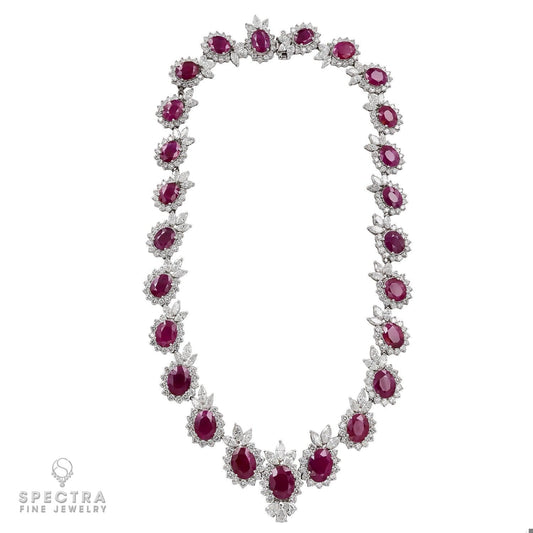 110 cts. Oval Ruby Diamond Gold Necklace