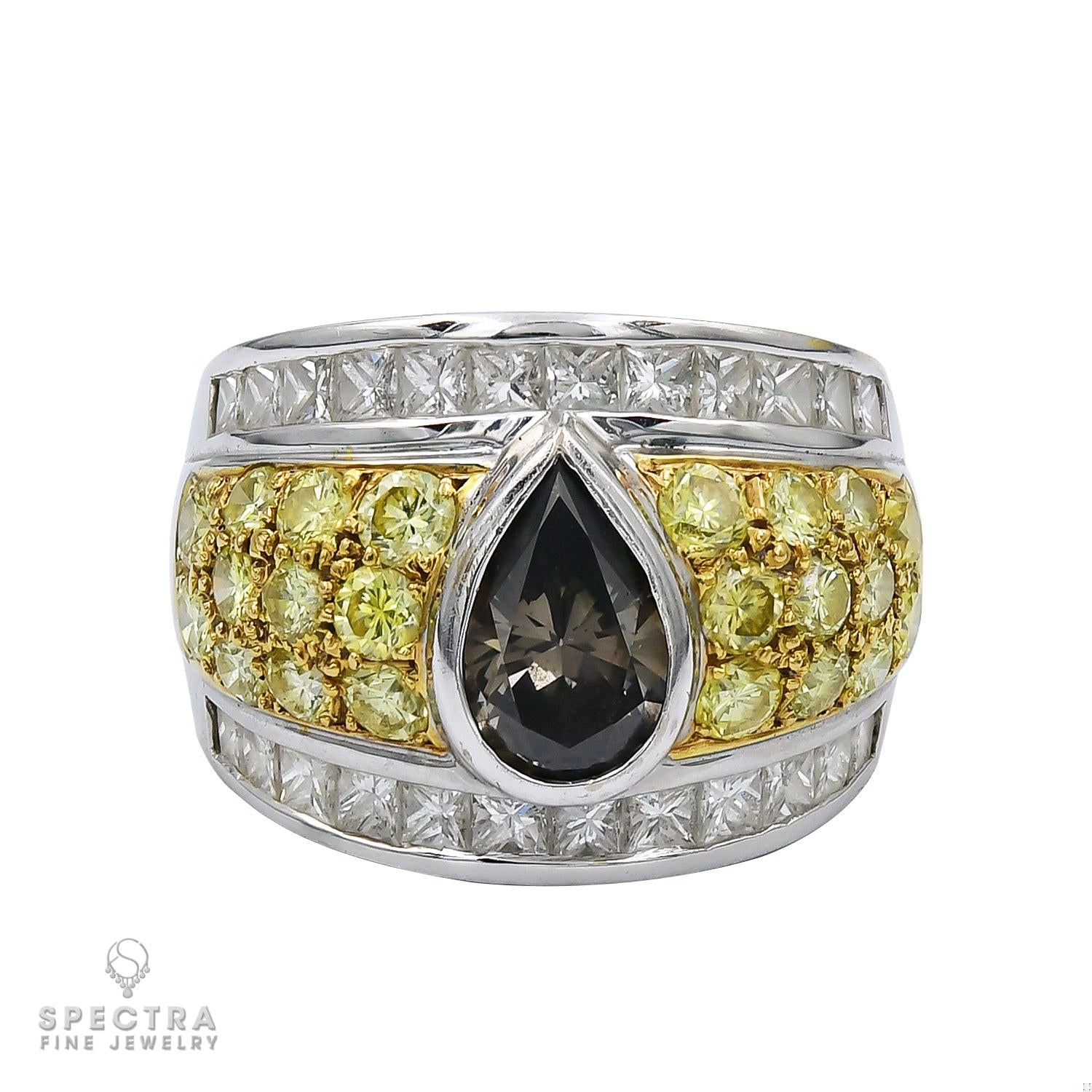 1.80ct Greenish Gray Pear Shaped and 2.10cts Fancy Vivid Yellow Diamond Ring