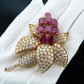 18K Yellow Gold, Ruby, and Diamond Brooch: A Timeless Treasure of Elegance and O