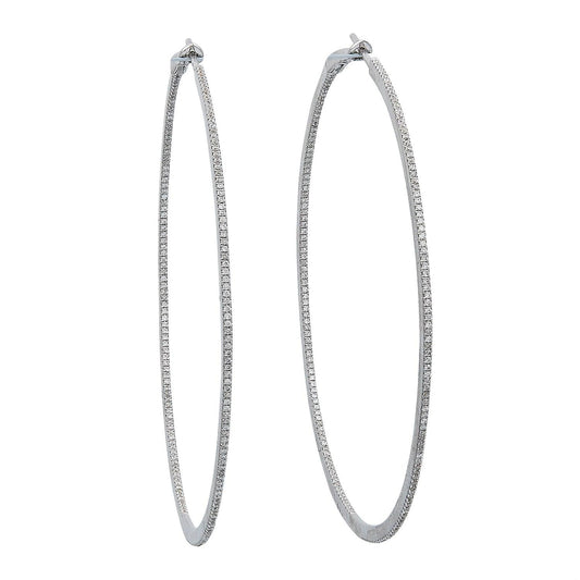 18k White Gold and Diamond Hoop Earrings