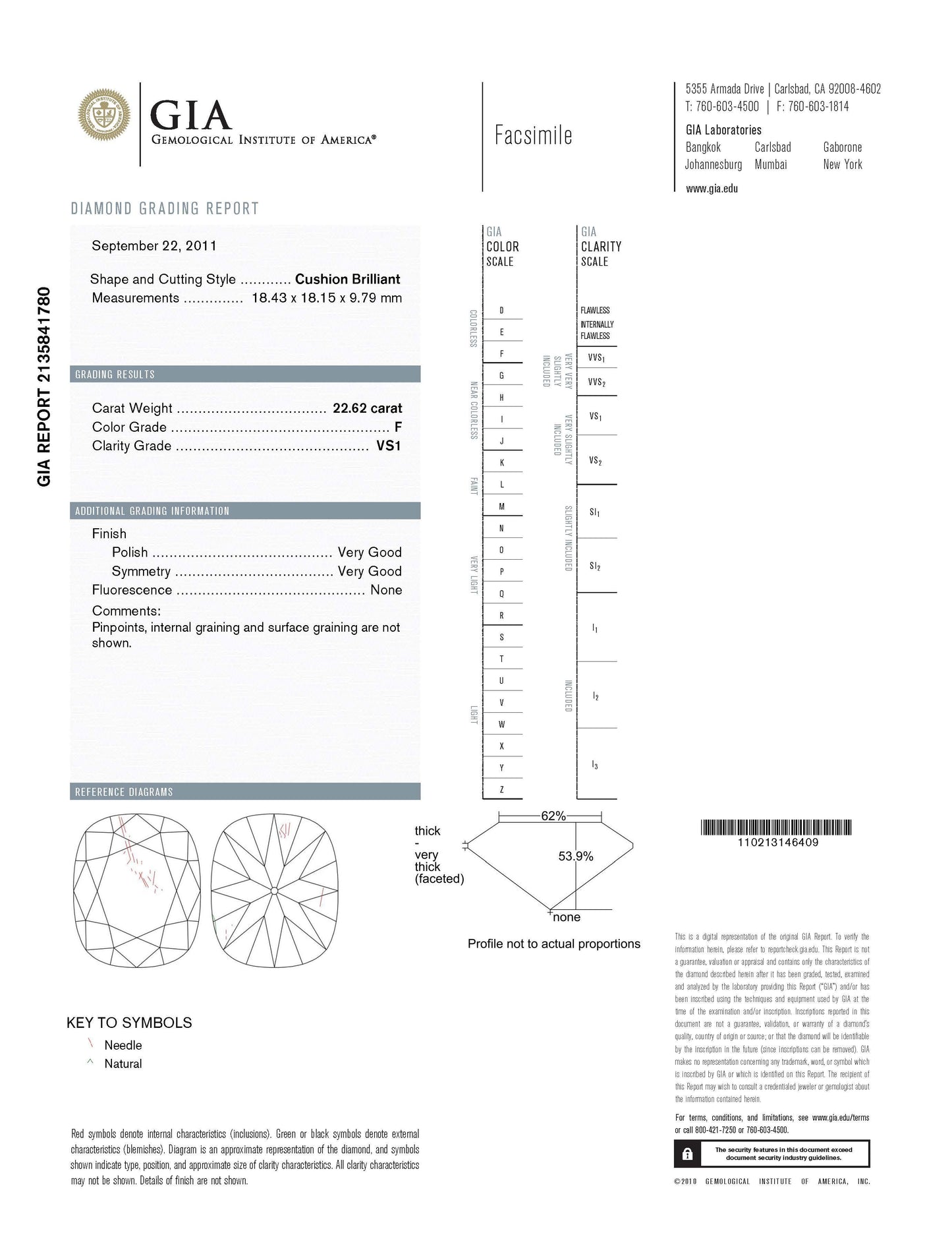 GIA Certified 22.62ct Cushion Diamond Platinum Ring