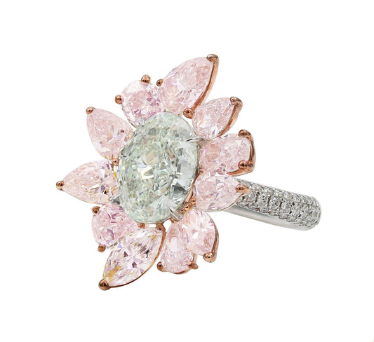 2.56ct Oval Light Green Diamond Cocktail Ring