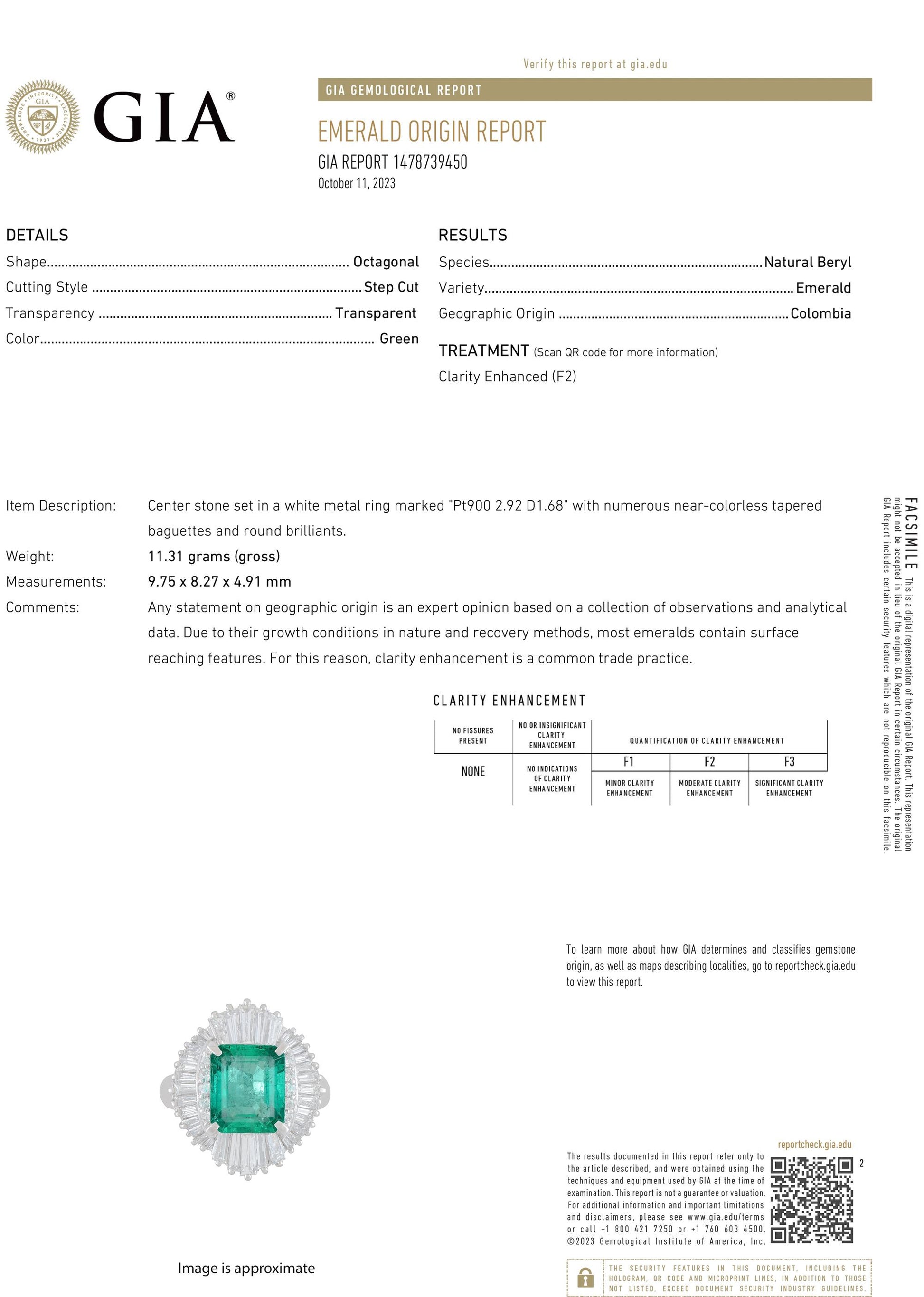 2.92ct Colombian Emerald and Diamond Platinum Ring