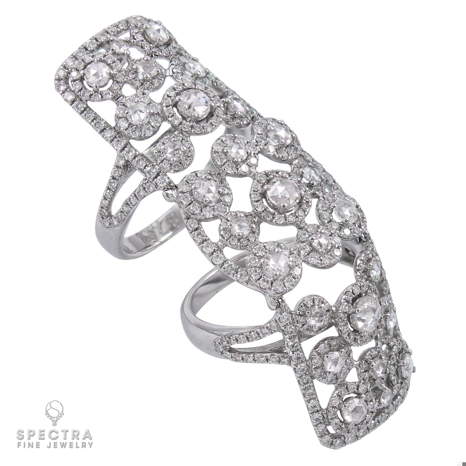 3.00 Carat Diamond 18K White Gold Edwardian-Style Articulated Knuckle Ring