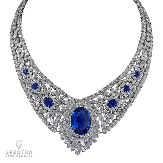 30.16 Carat Oval Ceylon Sapphire Diamond Necklace