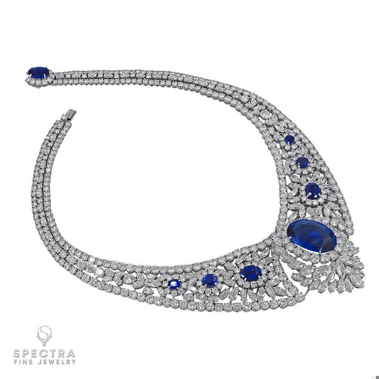 30.16 Carat Oval Ceylon Sapphire Diamond Necklace