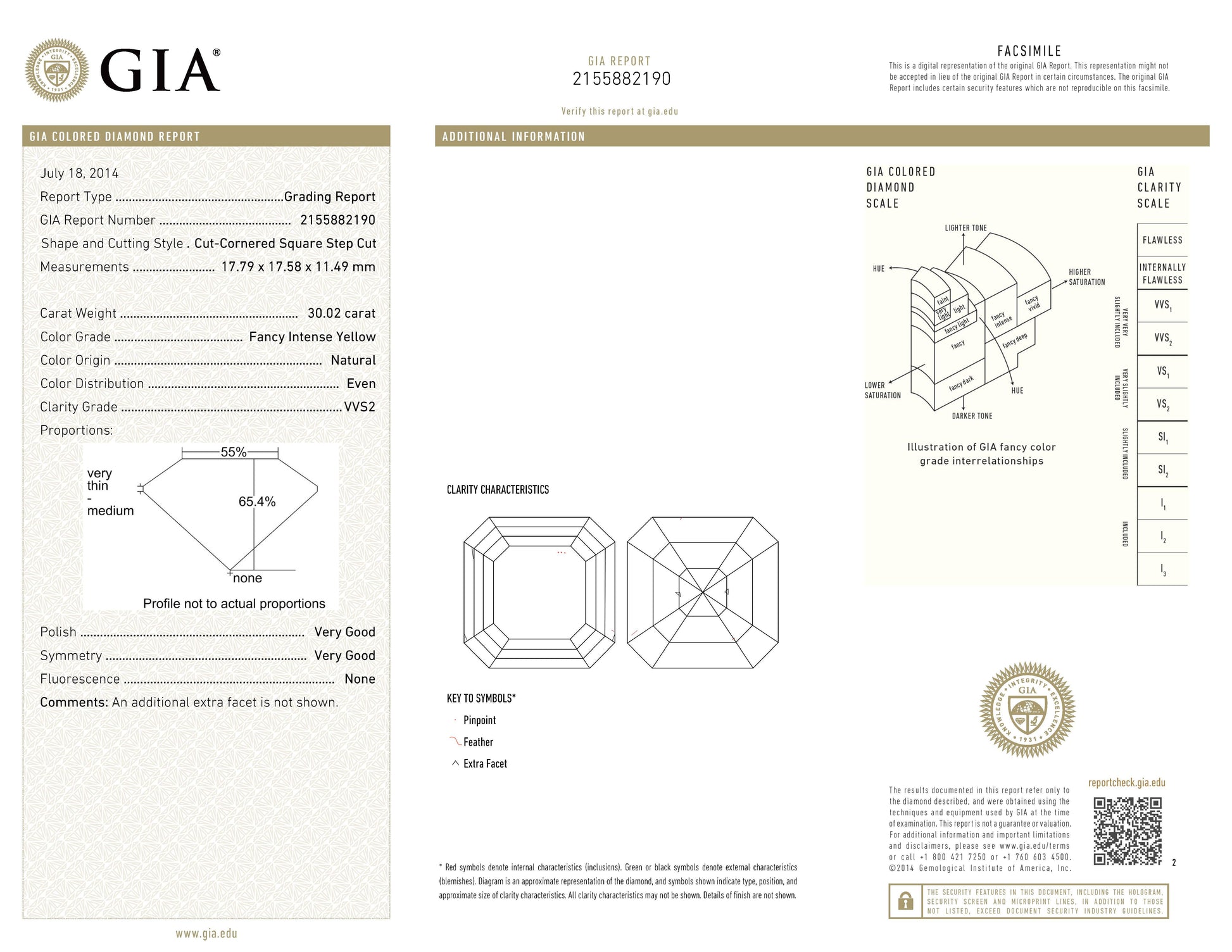 Spectra Fine Jewelry 30.02ct Fancy Intense Yellow Diamond Ring with Trapezoid Si