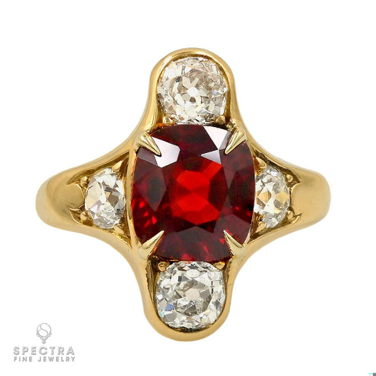 3.60ct Cushion Cut Burma Red Spinel and Diamond Ring