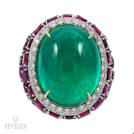 37.0 ct. Emerald Ruby Diamond Cocktail Bombé Ring