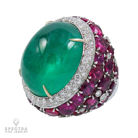 37.0 ct. Emerald Ruby Diamond Cocktail Bombé Ring