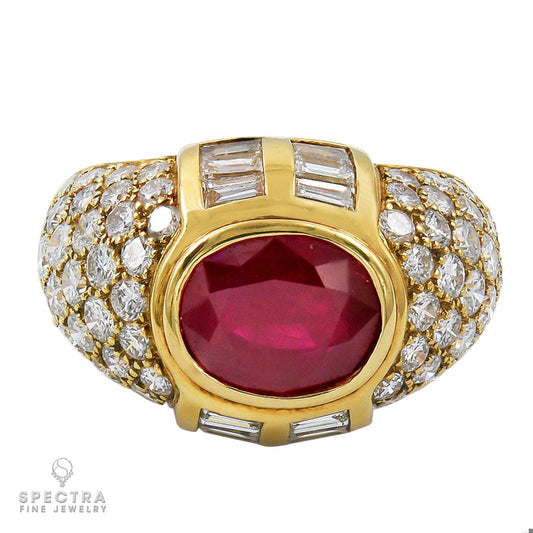 4.0ct. Burma Ruby & Diamond Ring in 18K Yellow Gold