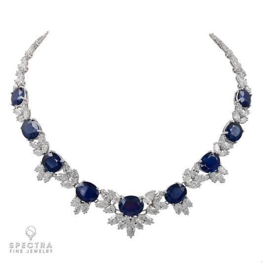 70 cts. Sapphire and Diamond 18K White Gold Necklace