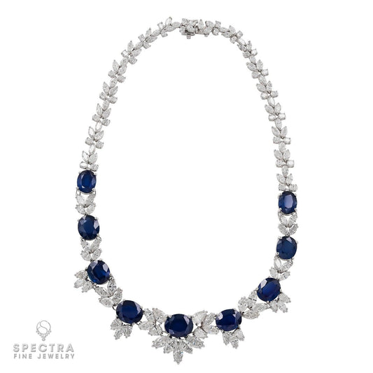 70 cts. Sapphire and Diamond 18K White Gold Necklace