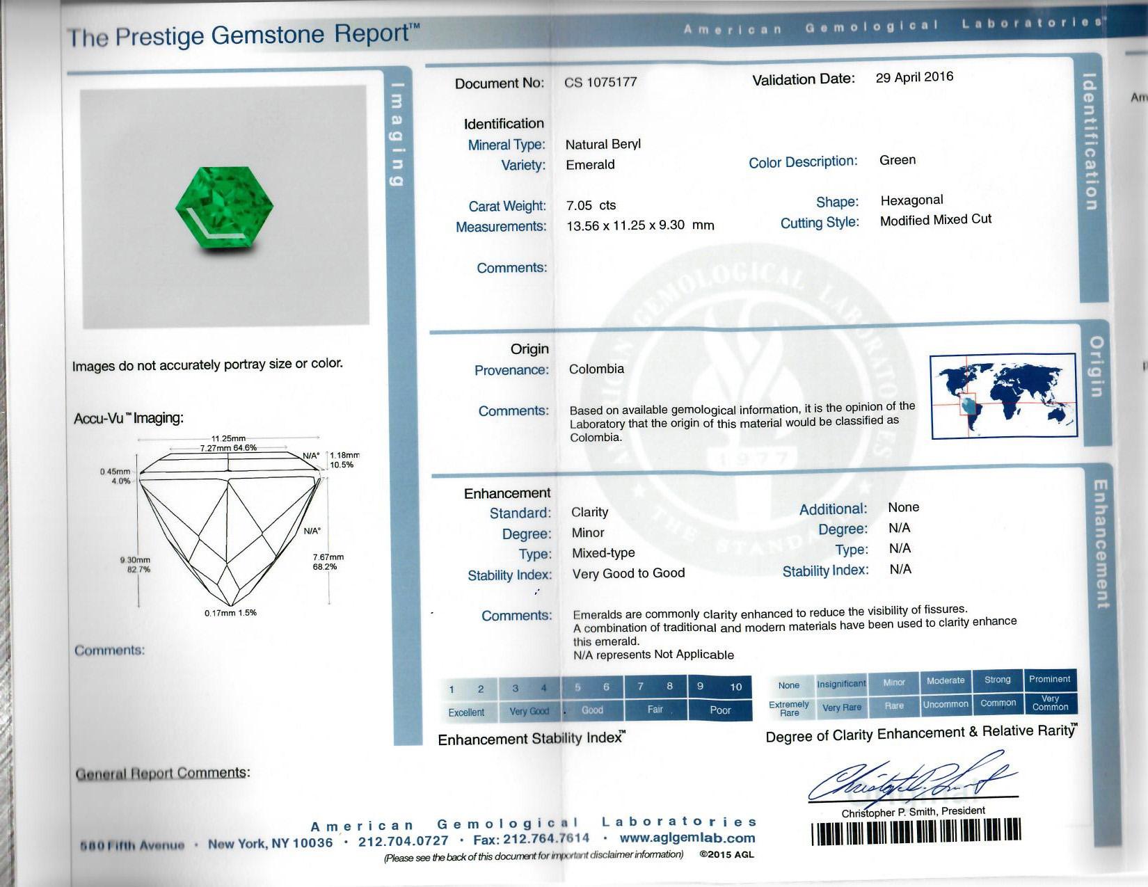 7.05ct Colombian Emerald Diamond Platinum Ring