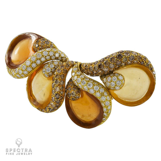 Ambrosi 18K 2Tone Gold Pin: Diamonds, 6.55ct Gemstones