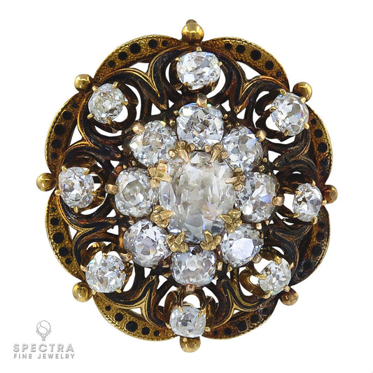 Antique 18K Yellow Gold Brooch with 2.0ct. Center Diamond
