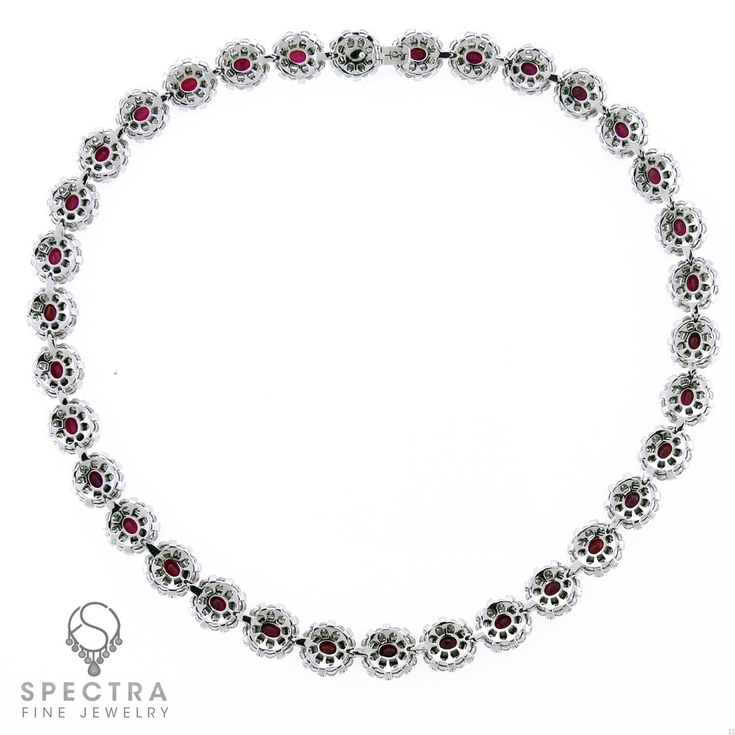 Contemporary Burmese Ruby Diamond Halo Riviere Necklace