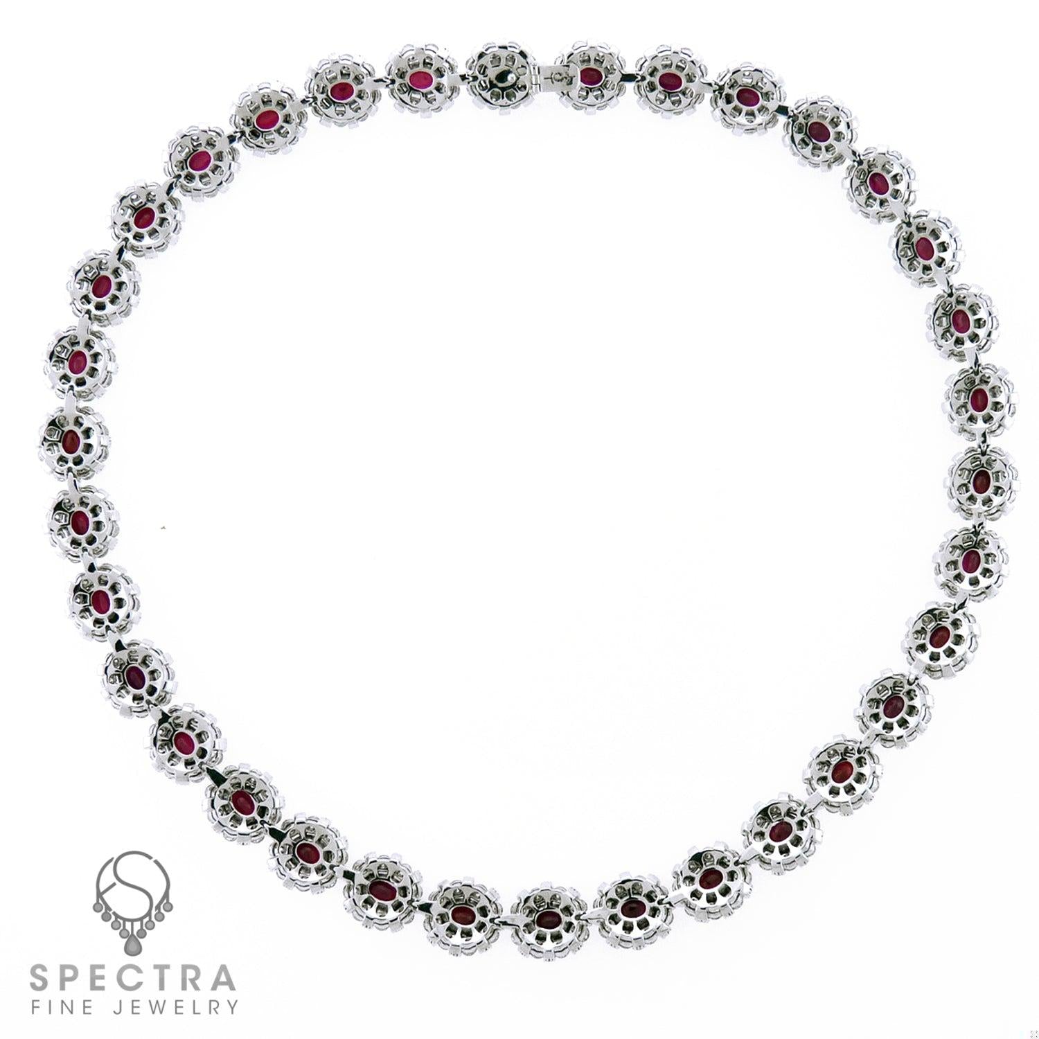 Contemporary Burmese Ruby Diamond Halo Riviere Necklace