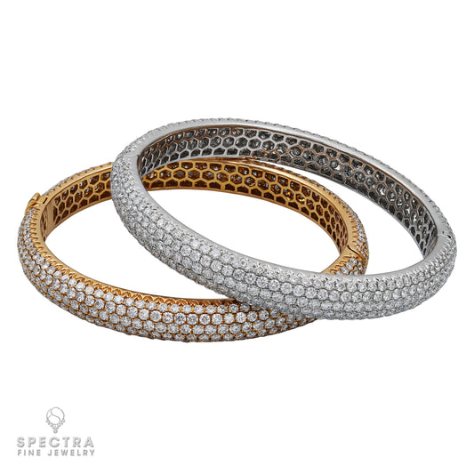 Spectra Fine Jewelry Set of Two Diamond Pave Bombe Bangle Bracelets Pair